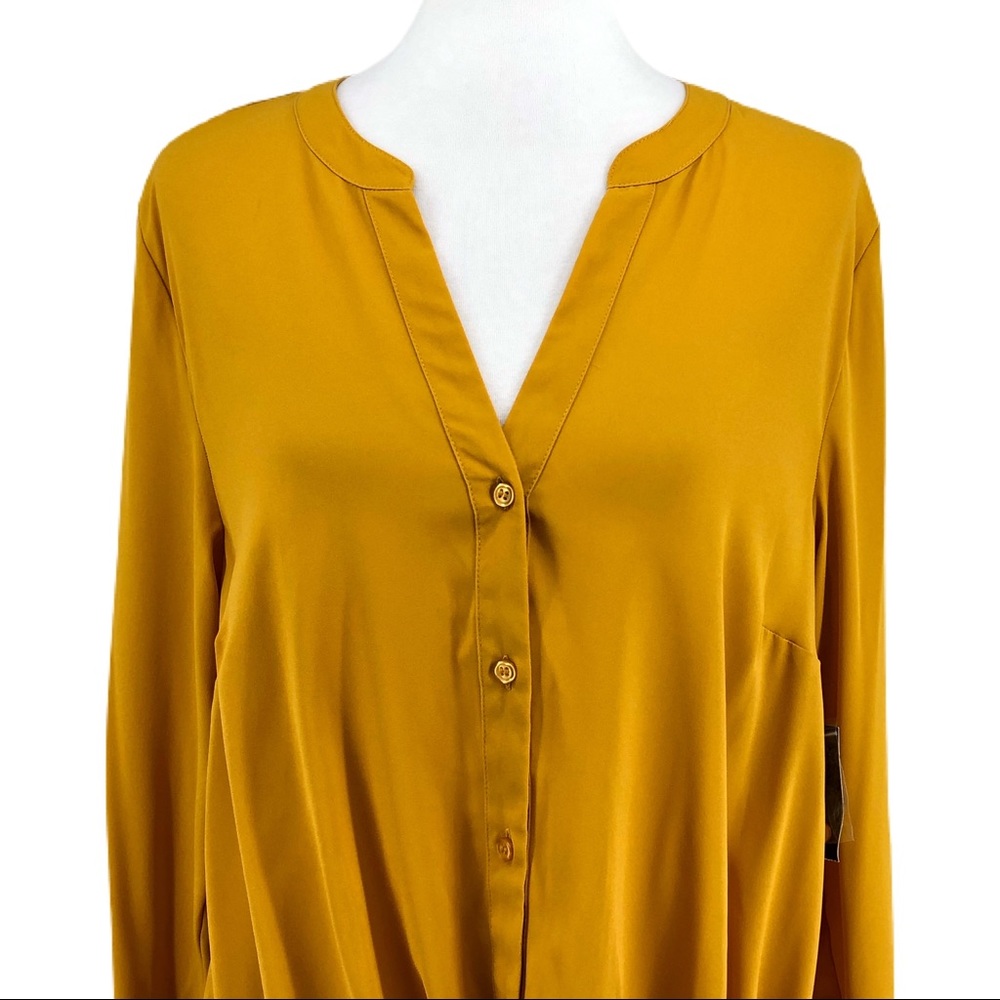 INC Gold Yellow Long Sleeve Notched Neck Blouse - Picture 2 of 7